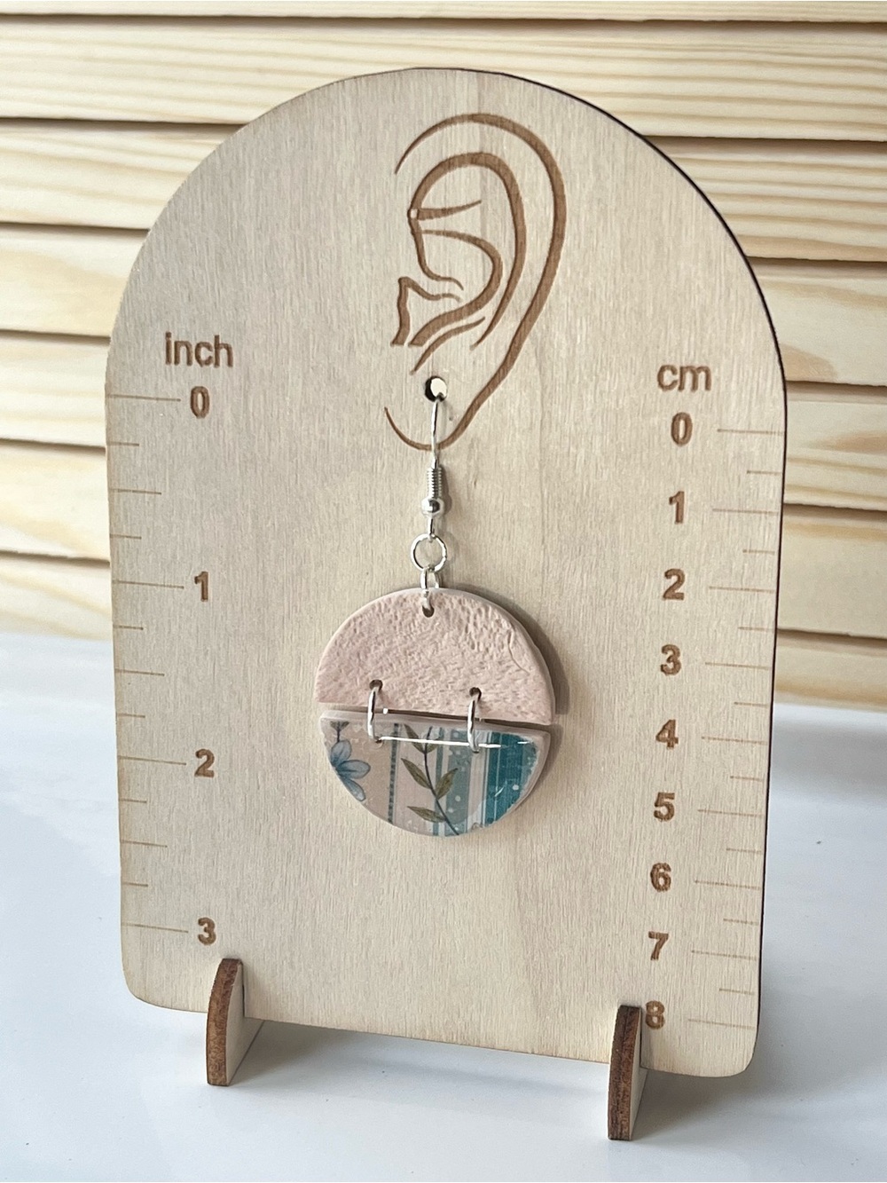 Beach Teal Floral Half-Moon Clay Earrings - Picture 2 of 4